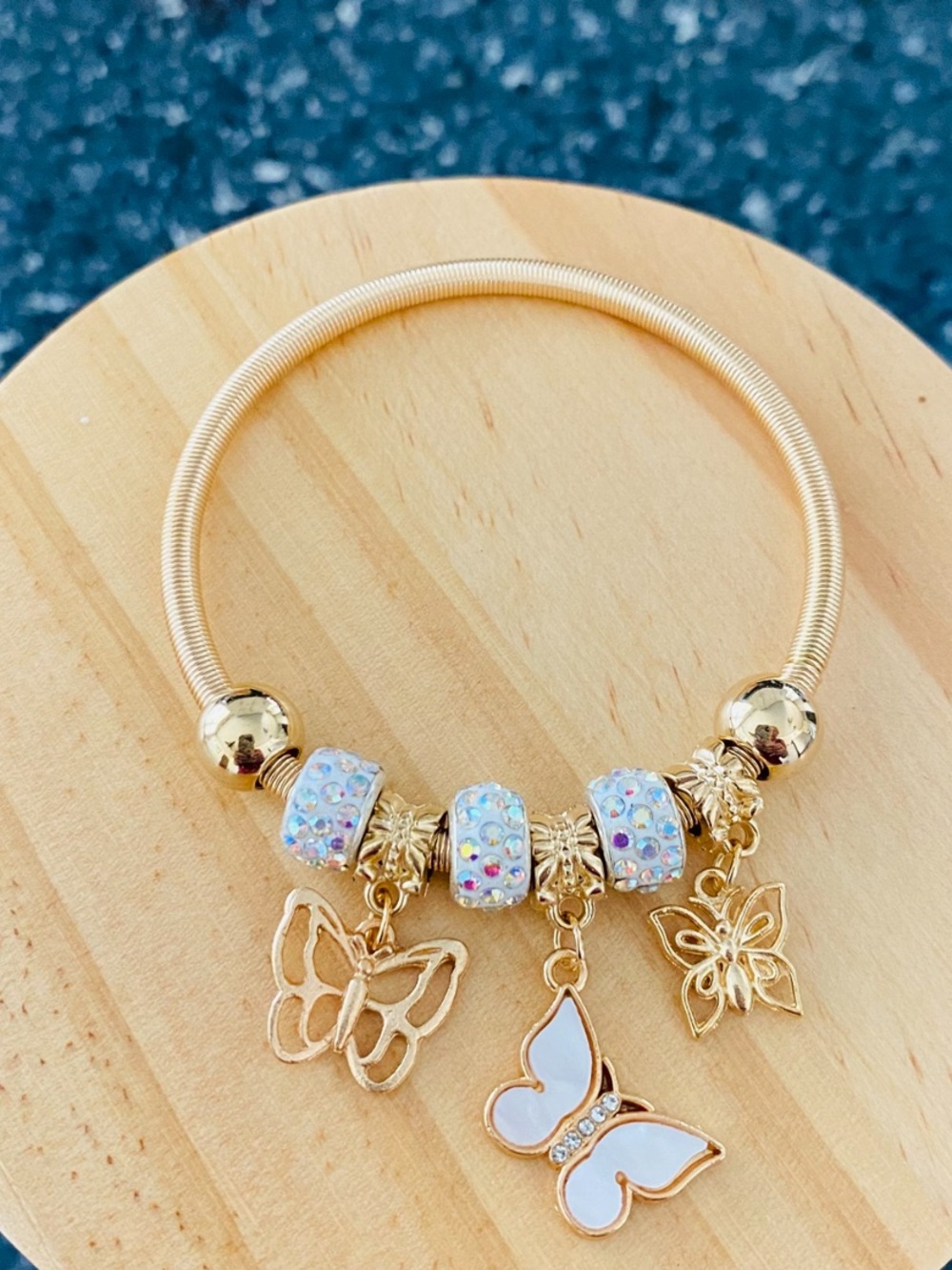 Gold Butterfly Charm Bracelet with Pastel Accent Beads